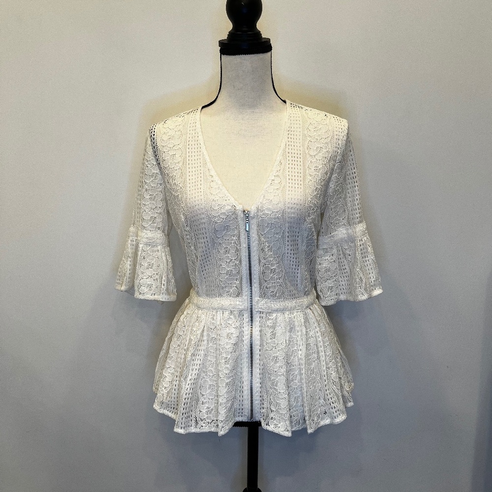 Venus white lace peplum top with zipper